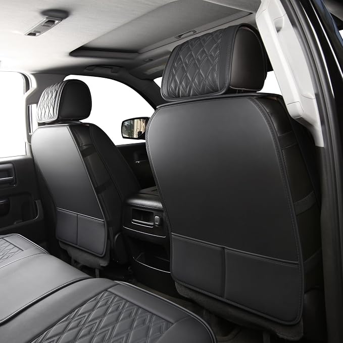 Chevy Silverado Seat Covers,Leather Seat Covers for GMC Sierra,Custom Fit 2007-2026 1500 2500HD 3500HD Crew Double Extended Regular Cab,LT LZT RST(Full Set,Black Blue) - Image 3