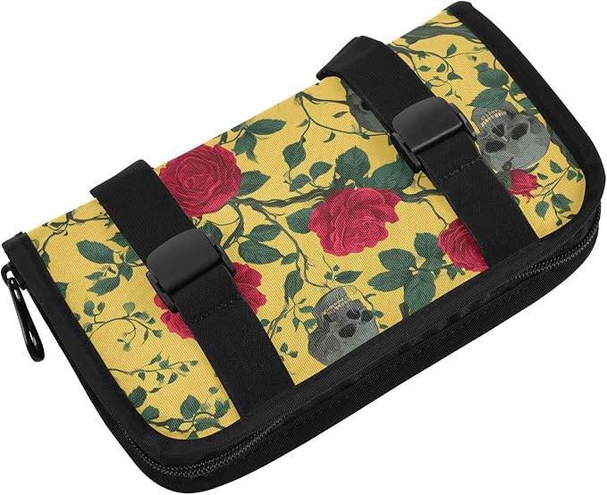Car Tissue Holder Car Napkin Holder Tissue Box Dispenser Storage Case Sun Visor Mask Holder Accessories with Adjustable Straps Reusable Refillable Yellow Gothic Rose and Skull - Image 2