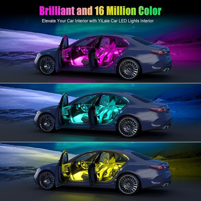 YiLaie LED Car Lights Interior Multcolor Lights for Car Inside with APP and Control Box, Music Sync USB Under Dash Lighting Kit for Cars, Trucks, SUVs, DC 5V - Image 2