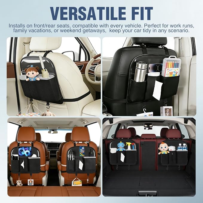 Nilight Car Seat Back Organizer 2PCS Black PU Leather Universal | Removable Inner Bucket Tissue Box Mesh Pockets Waterproof Hanging Storage Bag for Cars Vans SUVs MPVs Pickup Trucks - Image 9