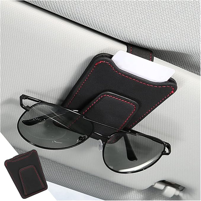 8sanlione Sunglasses Holder for Car, Magnetic Glasses Clip, Black | 3.66x3.0 Inch, Universal fit, sun visors, faux fur surface, 180° rotation, avoid mag cards, car interior accessories by 8sanlione