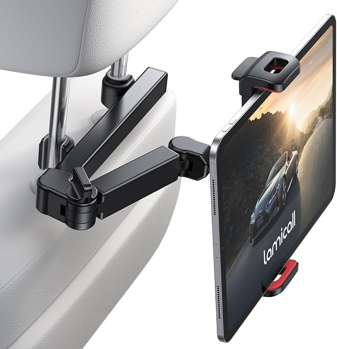 Lamicall Car Headrest Tablet Holder - 3 in 1 Extension Arm Tablet Car Mount | Road Trip Essentials for Kids, for 4.7-11" Devices, for iPad Pro Air Mini, Galaxy, Fire HD, Red by Lamicall