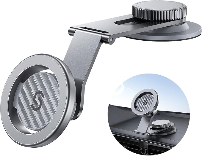 SYNCWIRE MagSafe Car Mount for Dashboard,Foldable Aluminum Arm,Silver | Premium Magnetic Phone Holder for Tesla&Cars,Strong Magnet,Aluminum Alloy,Ultra Stable for iPhone 17 16 15-12 Pro Max&More by SYNCWIRE