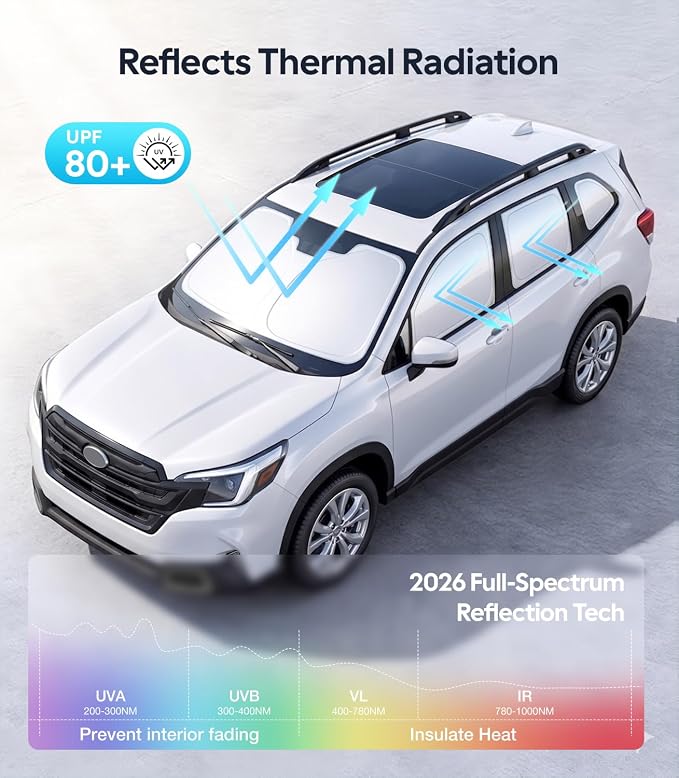 Wigoo 2026 8PC Full Set Window Sunshade for Subaru Forester 2019-2024 | 7-Layer Cooler & Blacker, Ice-Crystal Tech, Full Set Shades With Windshield for Sun Block, Camping Accessories - Image 4
