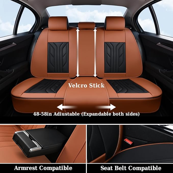 Coverado Front Seat Covers, Car Seat Covers Front Seats, Leather Seat Covers for Cars, Automotive Seat Covers Car Seat Protector Car Accessories Fit for Most Sedans SUV Pick-up Truck(Black&Brown) - Image 6