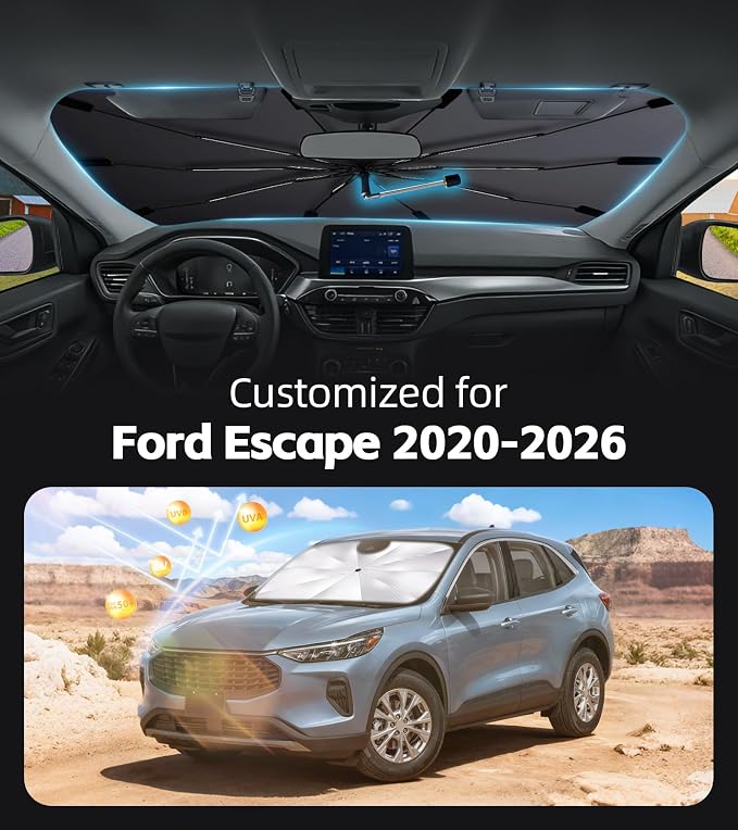 Windshield Sun Shade for Ford Escape 2020-2026 with 360° Rotating Shaft | Custom Fit Umbrella Sunshade for UV Blocking, Interior Heat Protection, Easy Storage, UPF 50+ Cool Windshield Cover - Image 2