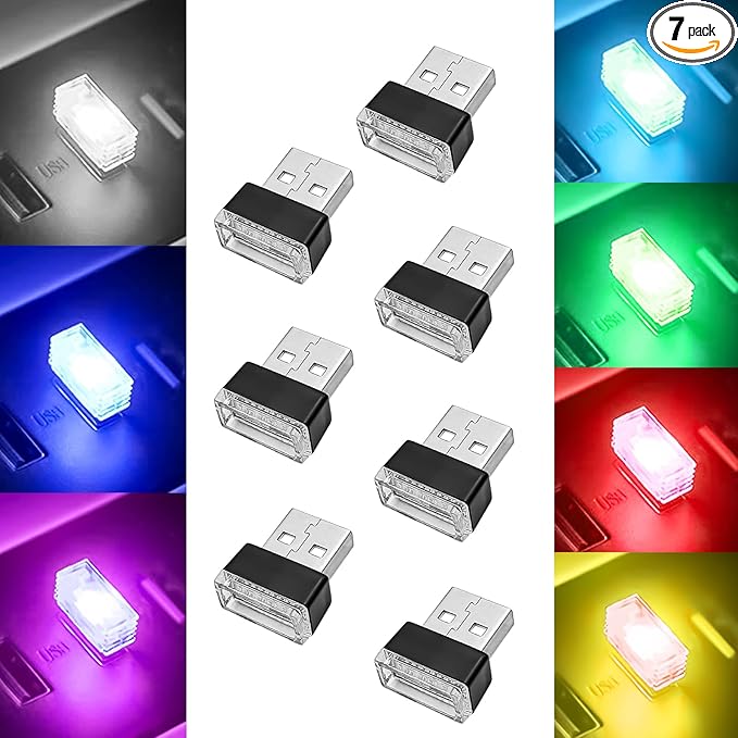 7 Pieces Car Ambient Lighting Kit USB LED Atmosphere Lamp with 7 Color Options Rechargeable Multicolor Interior Night Light for Car Truck Van SUV and Laptop Decor by Unknown