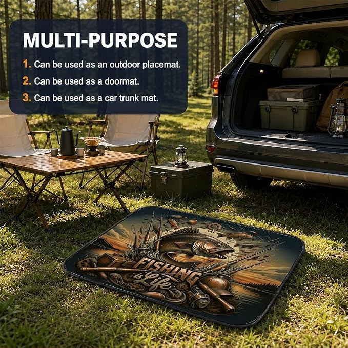 Car Trunk Mat for SUV, 31"x47" Vintage Fishing Life Cargo Liner Protector | All Weather Universal Cargo Liners for Dogs, Car Accessory for SUVs/Sedan/Wagons, Durable Non-Slip Washable Rear Cargo Mat - Image 5
