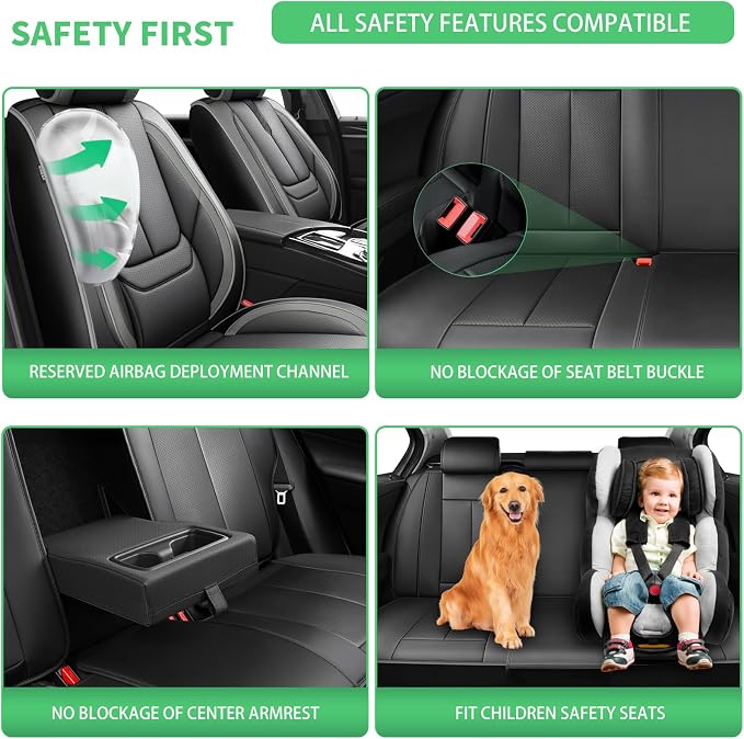 Fit Kicks Car Seat Covers for Nissan Kicks 2018-2024 2025 2026 -Upgraded Premium Waterproof & Breathable Leather,Airbag Compatible,All-Weather Seat Cushion Protector,Full Set,Black-Grey - Image 5