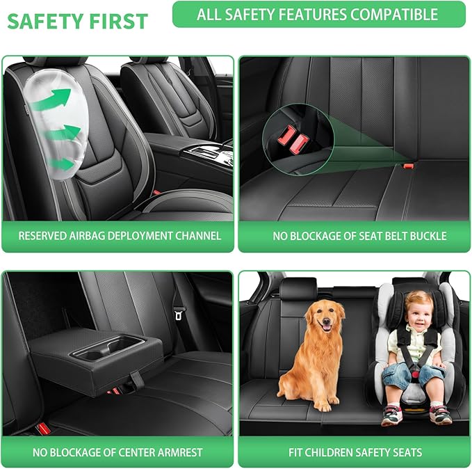 Fit Versa Car Seat Covers for Nissan Versa 2007-2024 2025 2026 -Upgraded Premium Waterproof & Breathable Leather,Airbag Compatible,All-Weather Seat Cushion Protector,2 Front/Black-Grey - Image 5
