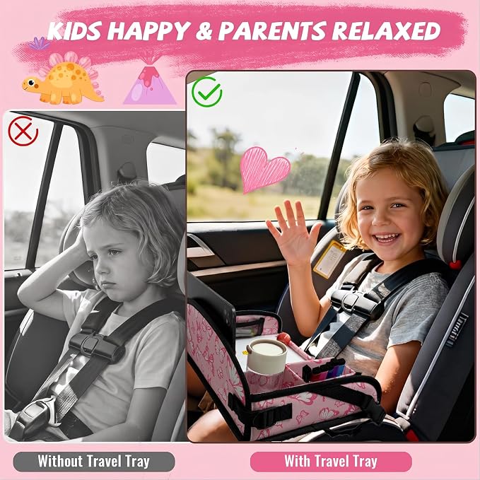 Kids Travel Tray for Car Seat, Toddler Car Seat Activity Tray, Kids Carseat Lap Table, Road Trip Essentials for Airplane, Lap Desk for Kid Roadtrip Activities, Butterfly - Image 2