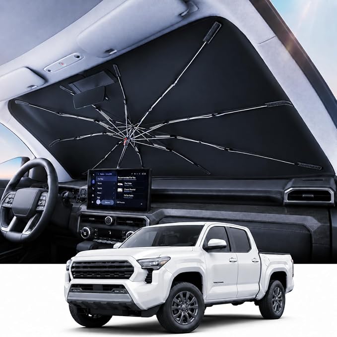REEVAA Windshield Sun Shade Umbrella for Toyota Tacoma 2016-2026, Z5 | Stay Cool in Summer, 6-Layer Heat Defense Blocks Sun & Heat, Precision Fit for Toyota Tacoma, Durable 26-Rib Frame by REEVAA