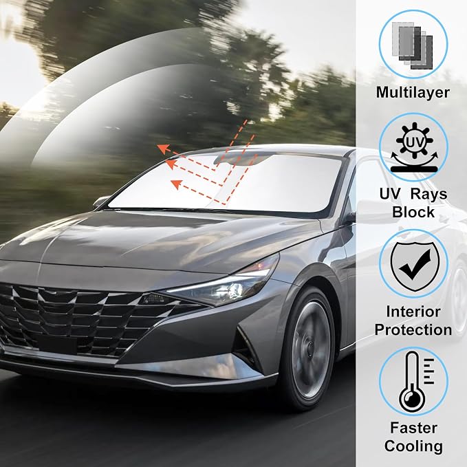 Windshield Sun Shade for 2021-2026 Hyundai Elantra Accessories | Full covered for windshield, Foldable & Durable, Block UV Rays, Reduce Heat, Easy to install, Keep Car Cooler - Image 2