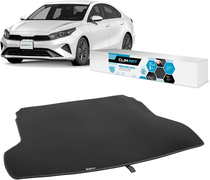 CLIM ART Cargo Liner for Kia Forte 2019-2024 Custom Fit Trunk Mat, with Honeycomb Dirtproof & Waterproof Technology - All-Climate, Heavy Duty, Anti-Slip Cargo Liner, Luggage - FL01119154 by CLIMART