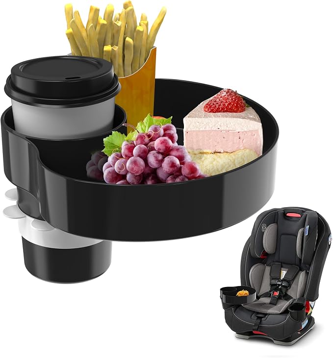 Kids Car Seat Tray, Travel Tray with Cup Holder for Toddler Baby, Kids Car Seat Food Snack Organizer for Road Trip, Stroller snack Organizer Travel Must Haves Toddler Must Haves (Black) by SSPONT%C2%AE