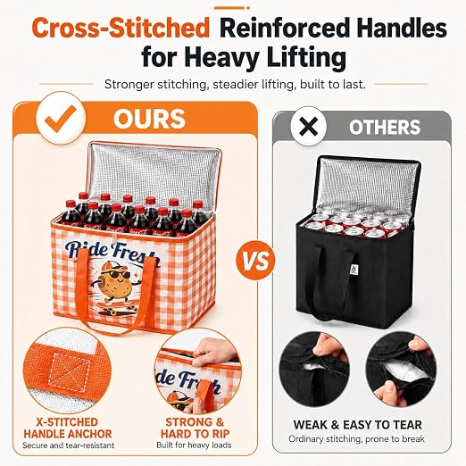 2Pk Insulated Reusable Grocery Bags, Collapsible Cooler Bag for Groceries, Heavy Duty Large Insulated Bag 16''x9''x13'', - Image 9