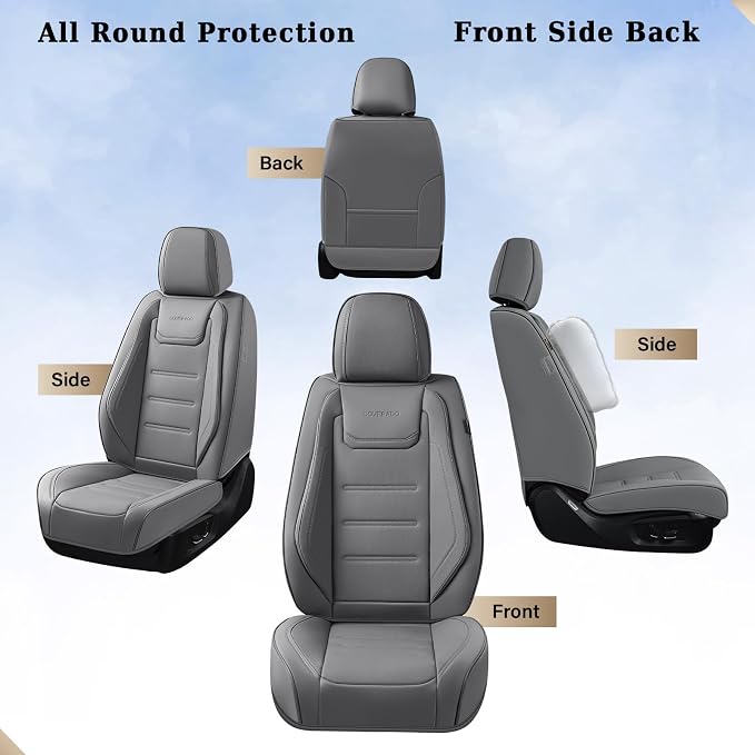 Coverado Car Seat Covers Full Set, Seat Covers for Cars, Car Seat Cover, Car Seat Protector Waterproof, Leather Car Seat Cushion, Universal Car Interior Covers Seat Protectors for Most Cars Gray - Image 9