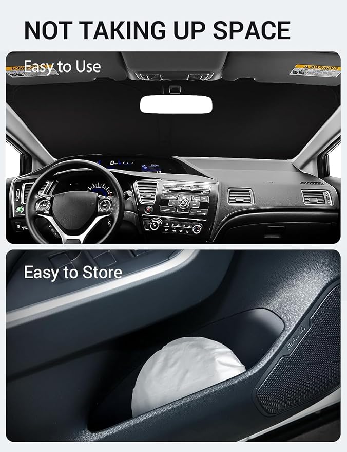 Proadsy Custom Fit 2012-2015 Honda Civic Windshield Sun Shade, Blocks Heat | 240T Heat Shield, Drops Temp 54°F, Blocks 99% UV, Prevents Dashboard Cracking, Summer Parking & Beach Trips, Easy Twist-Fold - Image 9