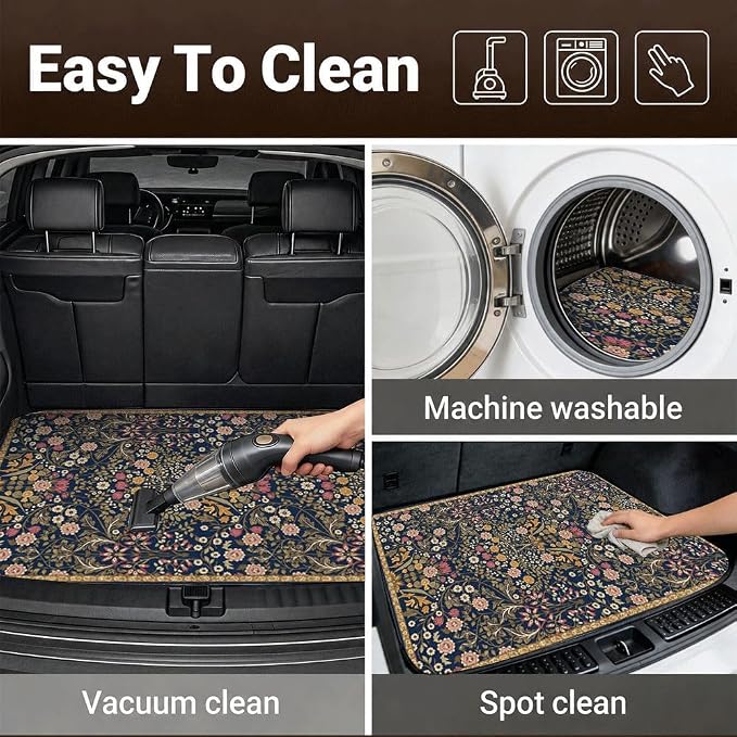 Car Trunk Mat for SUV, 31"x47" Vintage Floral Cargo Liner Protector | All Weather Universal Cargo Liners for Dogs, Car Accessory for SUVs/Sedan/Wagons, Durable Non-Slip Washable Rear Cargo Mat - Image 6