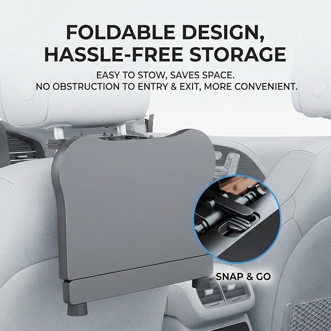 Car Back Seat Tray Table with Expandable Tray - 2-Sided Car Desk for Kids & Adults, Extra Wide & Sturdy Headrest Mount with Non-Slip Pad, Tablet/Laptop Holder for Road Trip, Eating, Working, Gaming - Image 4