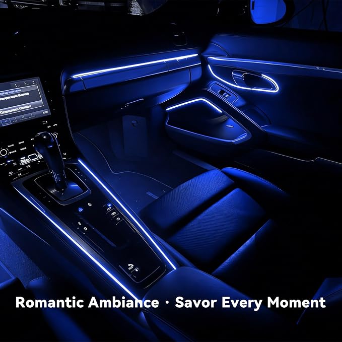 EL Wire Interior Car LED Strip Lights, 16.5FT 5V EL Wire Strip Neon Glowing Strobing Light w/ 5mm Sewing Edge, USB Electroluminescent Ambient Lighting Kit for Car Inside Decoration (Blue) - Image 6
