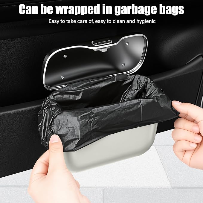 UYYE Car Trash Can, Car Garbage Bin with Lid & Handle - Leak-Proof Mini Trash Can for Car, Truck, SUV - Essential Car Accessories for Organization (White) - Image 6