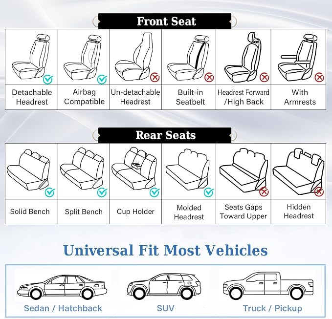 Coverado Car Seat Covers, Front Seat Cover, 2 Pack Waterproof Seat Covers for Cars, Luxury Faux Leather Car Seat Cushions, Car Seats Protectors, Black Car Seat Covers Universal Fit for Most Vehicles - Image 7