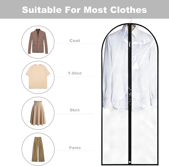 Dress Bags for Gowns Long, 65'' Garment Bags for Hanging Clothes, Suit Bag Cover for Storage and Travel, 2 Pack (Clear) - Image 3
