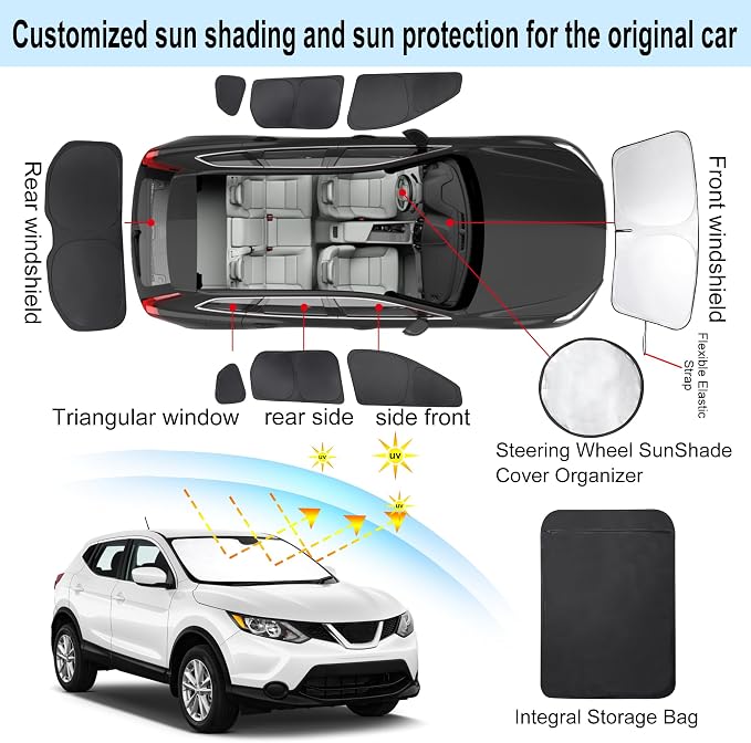 TINGLU Window Shades for Nissan Rogue Sport(Not for Rogue) 2017-2024 8PCS Accessories Car Side Full Windows Rear Triangular Windshield Sun Shade Sun UV Rays & Privacy Protection for Camping,Napping - Image 3