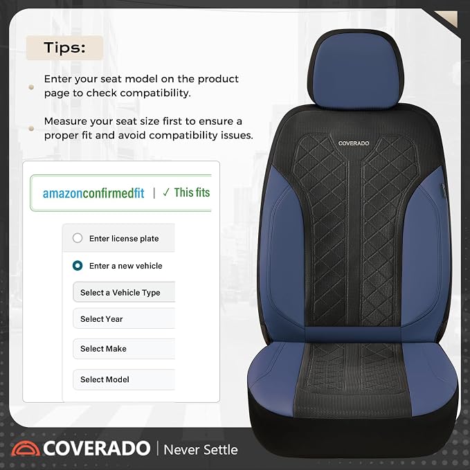Coverado Seat Covers Front Seats, Leather Automotive Seat Covers 2-Pack, Mesh Breathable Auto Seat Protectors, Driver Seat Covers Universal Fit for SUV, Truck, Vans, Sedan - Image 5