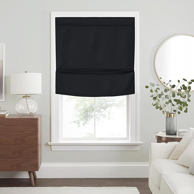 NICETOWN Black Magetic Blackout Roman Shade, No Drill Cordless Door Blinds | Thermal Insulated, Privacy Shades for Bedroom, No Tools Roll Shade, French Front Door Window Cover, 35 x 64 inches Long by NICETOWN