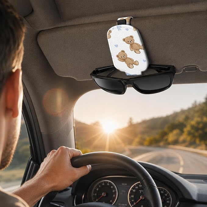 Sunglasses Holder for Car Visor, PU Leather Glasses Clip Organizer, Cute Magnetic Eyeglass Holder for Vehicle Sun Visor, Car Interior Accessory for Women & Men, Bear Bows - Image 6