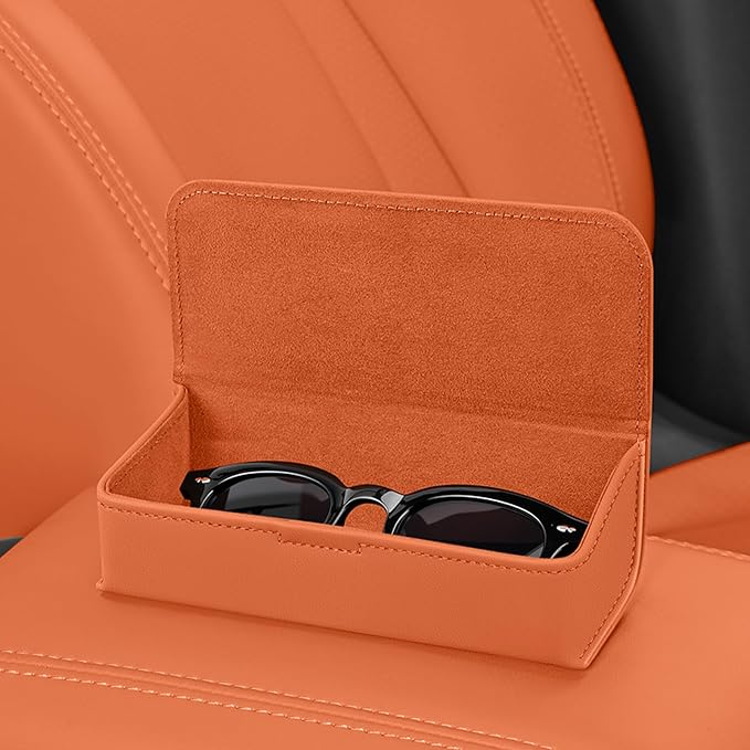 Car Sunglasses Holder, Large Capacity Universal Fit Adhesive Mount Eyewear Case with Magnetic Closure Glasses Protective Storage Box for Man Women Orange - Image 6