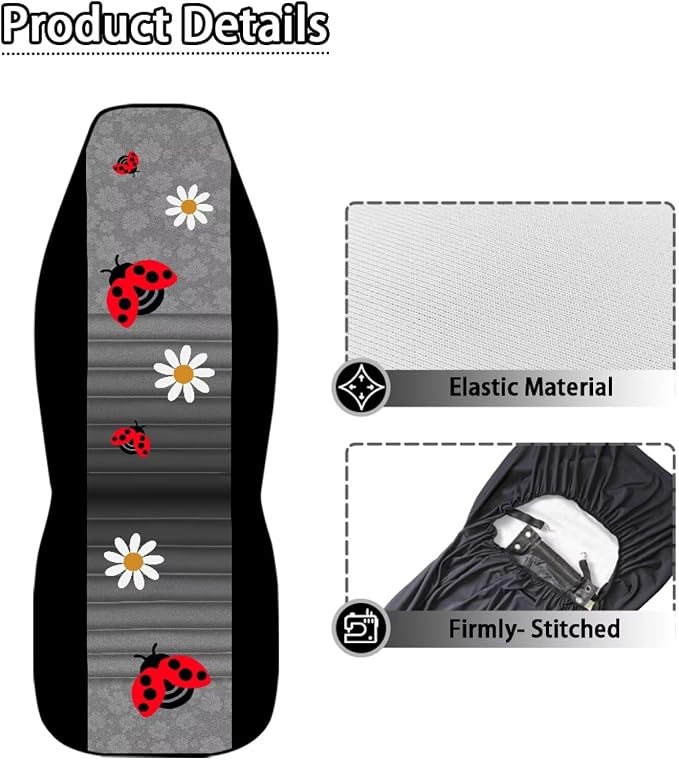 Ladybug Daisy Front Seat Covers for Cars Decorative Front Bucket Seat Cover Lightweight Automotive Seat Cushion Covers for SUV Vans Sedans Trucks - Image 5