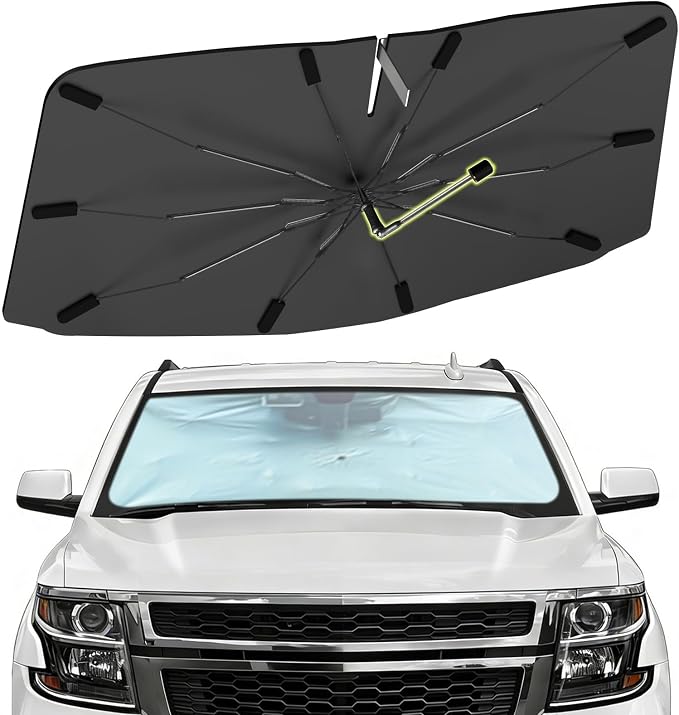 Windshield Sun Shade Umbrella for Chevrolet Tahoe 2015-2020 Front Window | Foldable Sunshade with 360° Rotating Shaft, Custom Fit Car Shades for E-Transit Accessories with UV & Heat Protection by Visufy