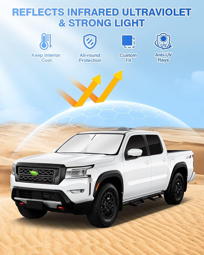 Canvcle Windshield Sun Shade for 2022-2025 2026 Nissan Frontier Accessories Side Rear Window Shade Cover Sun Visor Shield Privacy Cover Keep Vehicle Cool Black 5PCS - Image 2