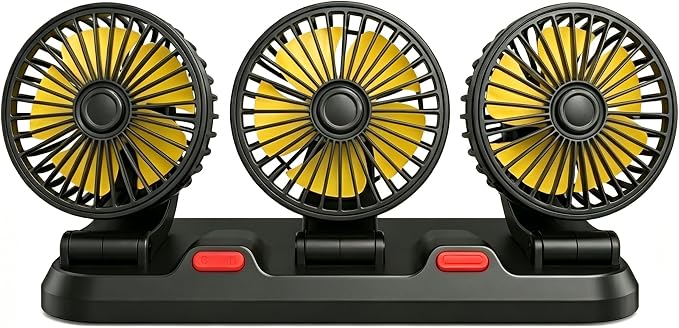 12V Adjustable 3-Head Car Cooling Fan, 360° Rotation Dashboard Fan with 2 Speeds, Portable Tree-Style Turbo Cooler for SUV/RV/Truck/Van/Diesel Engine, Powered by Cigarette Lighter by Unknown