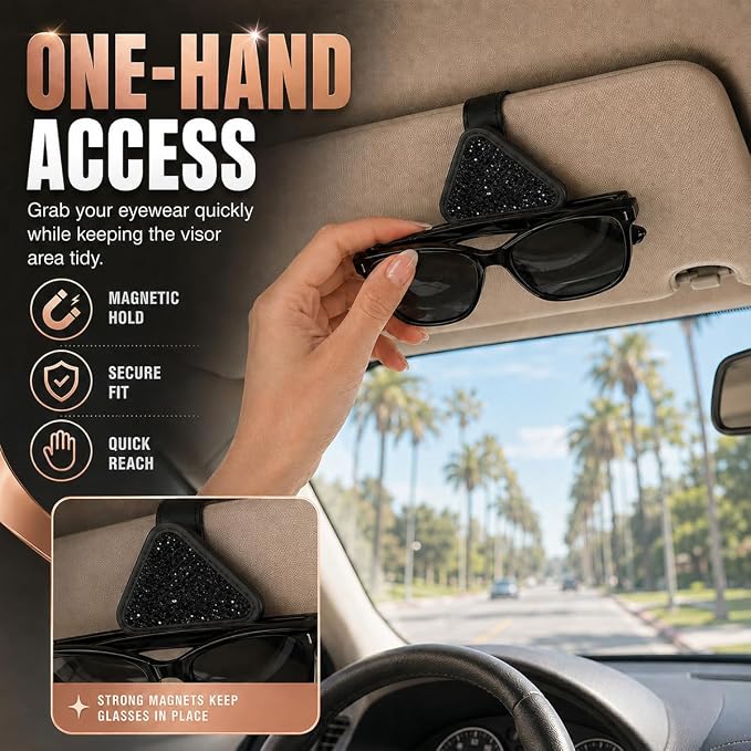 2PCS Magnetic Sunglass Holder for Car Visor, PU Leather Automotive Sun Visor Eyeglasses Hanger Clip, Vehicle Interior Ticket Card Organizer Mount Accessories for SUV Pickup Truck(Black) - Image 4