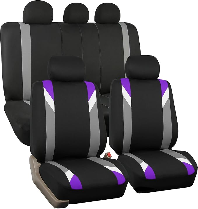 FH Group Premium Modernistic Flat Cloth Car Seat Covers – Universal Fit, Washable Seat Covers for SUV Sedan Van, Purple, Full Set by FHGroup