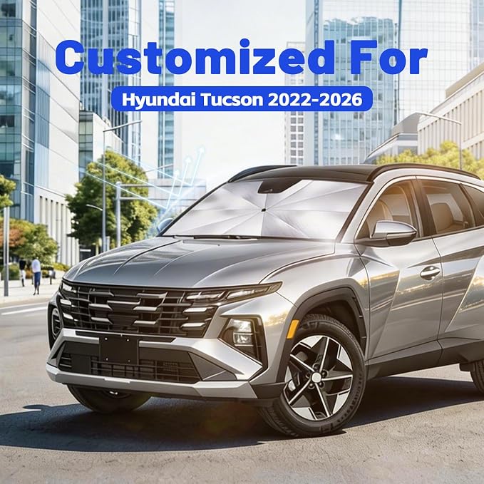 Car Windshield Sun Shade Umbrella for Hyundai Tucson 2022-2026, 1:1 Fit | [Reflective Coated Fabric] Car Shades Sun Visor Keep Car Cool and Protects Interior, Sunshade Umbrella for Front Window - Image 2