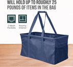 Extra Large Utility Tote Bag - Oversized Collapsible Reusable Wire Frame Rectangular Canvas Basket With Two Exterior Pockets For Beach, Pool, Laundry, Car Trunk, Storage - Navy Blue - Image 5