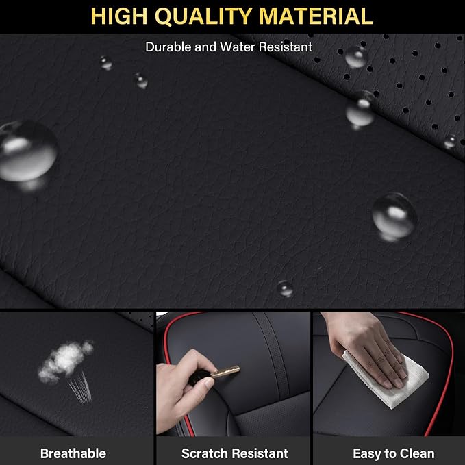 Coverado Chevy Silverado Seat Covers, Faux Leather Seat Covers Fit for Chevy Silverado GMC Sierra 2007-2025 1500, 2015-2025 2500HD 3500HD Crew Double Extended Cab (Front, Red) - Image 5