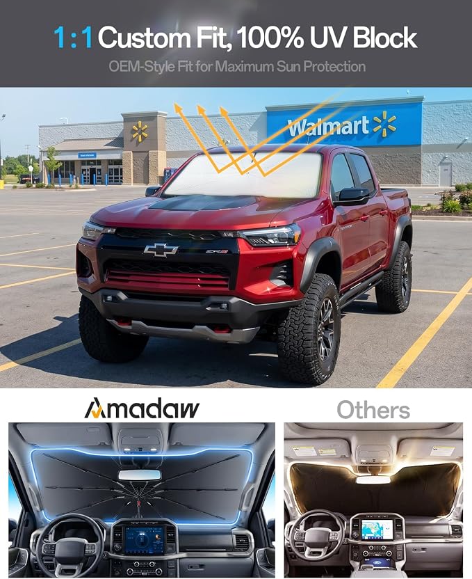 Windshield Sun Shade for Chevrolet Colorado/Trailblazer 2021-2026, Foldable Umbrella Sunshade with 100% UV Block, Multi-Layer Heat Insulation, Reinforced 10-Rib Frame, Keeps Car Cooler - Image 3