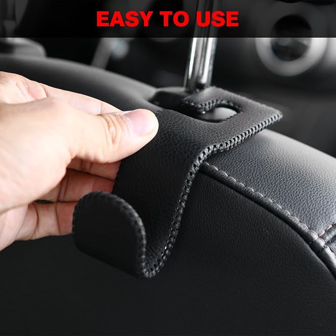 AMVOYOA Leather-Wrapped Car Headrest Hooks & Seat Back Organizer - 2 Pack U-Shaped Car Purse Holder for Bags, Coats, Handcrafted Stitching, Flexible Car Accessories for Women (Brown) - Image 7