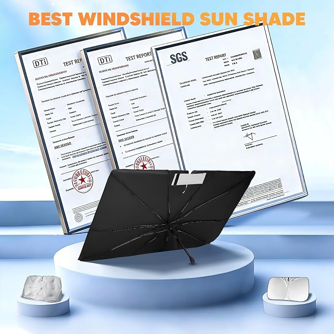 KUST Sun Shade Umbrella for 2015-2025 2026 Ford Mustang | Custom Fit Windshield Sunshade | Foldable Sunshade with Bendable Handle | Blocks Heat & UV Scratch Resistant Keep Car Cool Sunshield - Image 8