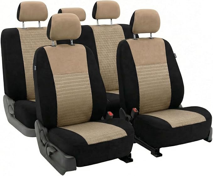 FH Group Car Seat Covers Trendy Elegance Beige Full Set Automotive Seat Covers, Airbag and Split Rear Combo Non-Slip Dash Grip Pad Universal Fit Interior Accessories Cars Trucks SUV Car Accessories by FHGroup