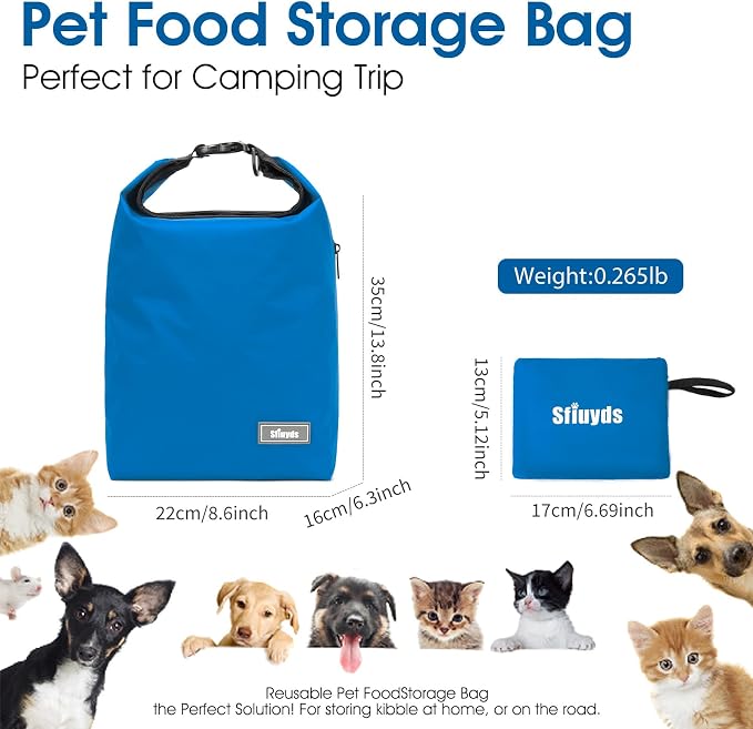 Pet Food Storage Bag Travel Dog Food Container 2PCS Collapsible Dog Travel Bowls and Zipper Side (Blue, Small) - Image 5