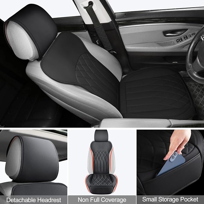 BEITK 2 Pack Waterproof Front Car Seat Covers for Car Truck SUV Black | PU Leather, Scratch-resistant, Sideless Design, Universal Fit, with Storage Pockets and Seat Belt Pads, Easy to Install - Image 4