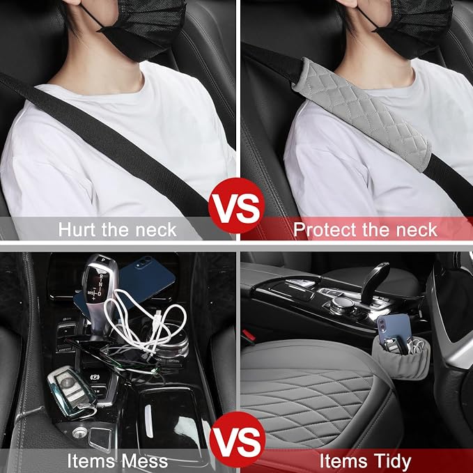 BEITK 1 Pack Waterproof Front Car Seat Cover for Car Truck SUV Grey | PU Leather, Scratch-resistant, Sideless Design, Universal Fit, with Storage Pocket and Seat Belt Pad, Easy to Install - Image 5
