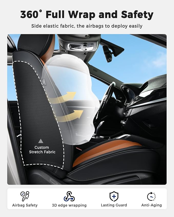 Huidasource Universal Car Seat Covers, Luxury Waterproof Faux Leather, Airbag Compatible, Easy to Install, Full Access to Seat Functions, Stain & Wear Resistant for Daily Driving, Brown & Black - Image 4